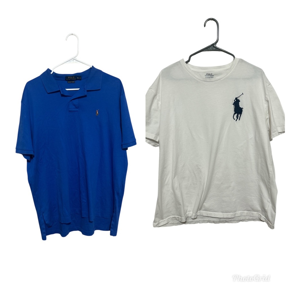 Lot of 2 Polo Ralph Lauren XL White Big Pony Tee Blue Pima Soft Touch Polo - Picture 2 of 12